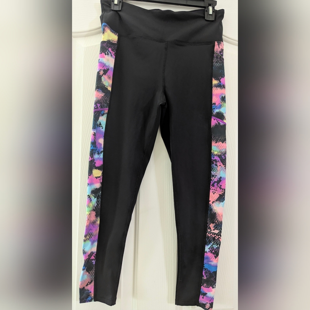 LuLaRoe Rise Black Leggings with Rainbow Snake-Print Side Panels